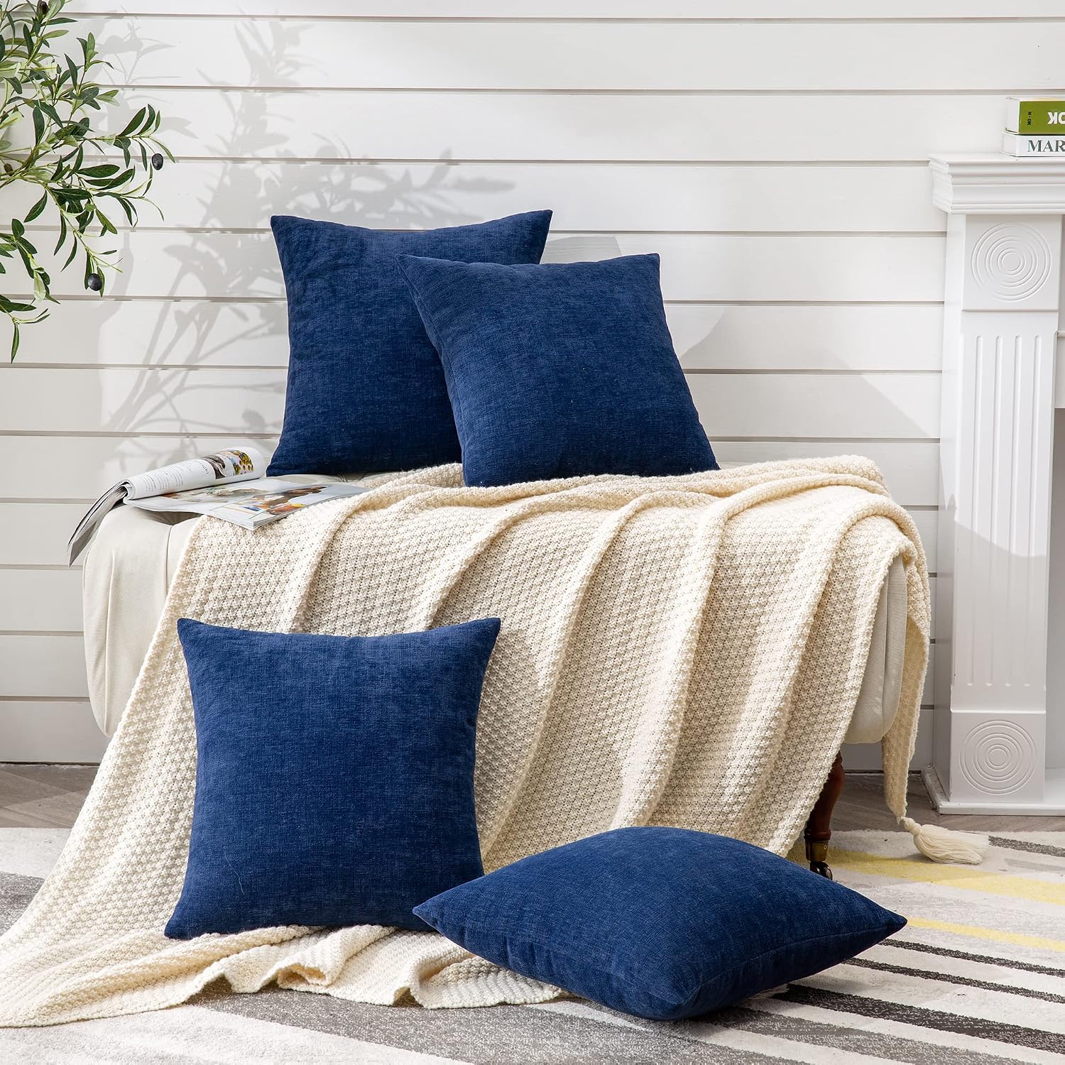 Gawamay Decorative Square Throw Pillow Covers 18"x18" Inch Set of 4, Super Soft Chenille Pillows Farmhouse Fall Pillowcase for Living Room…