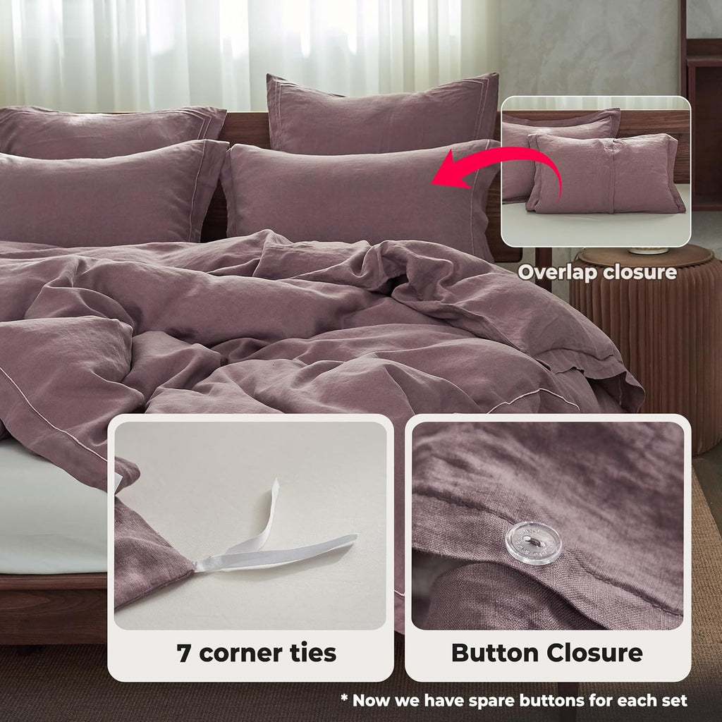 Simple&Opulence 100% Washed Linen Duvet Cover with Embroidered, 2 Pieces Soft Farmhouse Comforter Set with Button Closure,1…