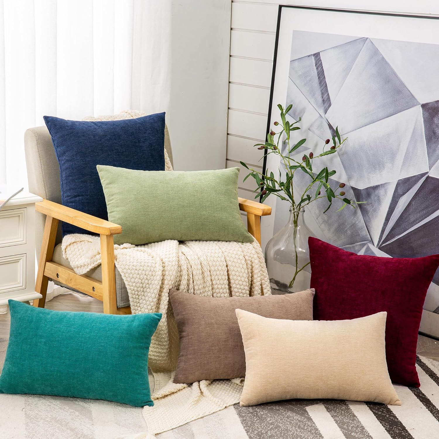 Gawamay Decorative Chenille Throw Pillow Covers 24x24 Inch Pack of 2, Soft Square Couch Pillow Cover for Sofa Cushion Living Room Bedroom P…