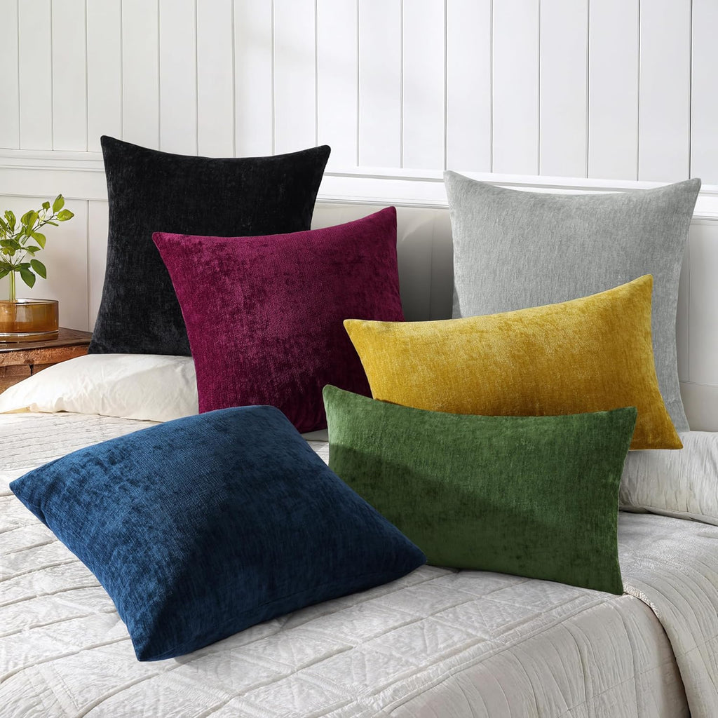 decorUhome Chenille Black Throw Pillow Covers 18x18 Inch Set of 2, Decorative Soft Couch Pillow Covers Solid Dyed Accent Farmhouse Neutral…