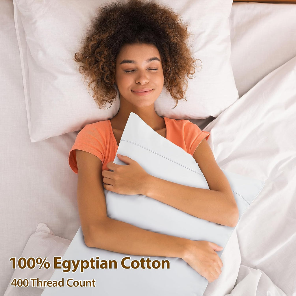 ShunjieHome 100% Egyptian Cotton Pillow Cases Set of 2, King Size 400 Thread Count Cooling Pillowcases, Soft and Breathable Pillow Covers wit…