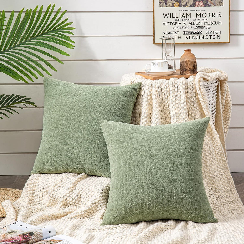 Gawamay Decorative Chenille Throw Pillow Covers 24x24 Inch Pack of 2, Soft Square Couch Pillow Cover for Sofa Cushion Living Room Bedroom S…