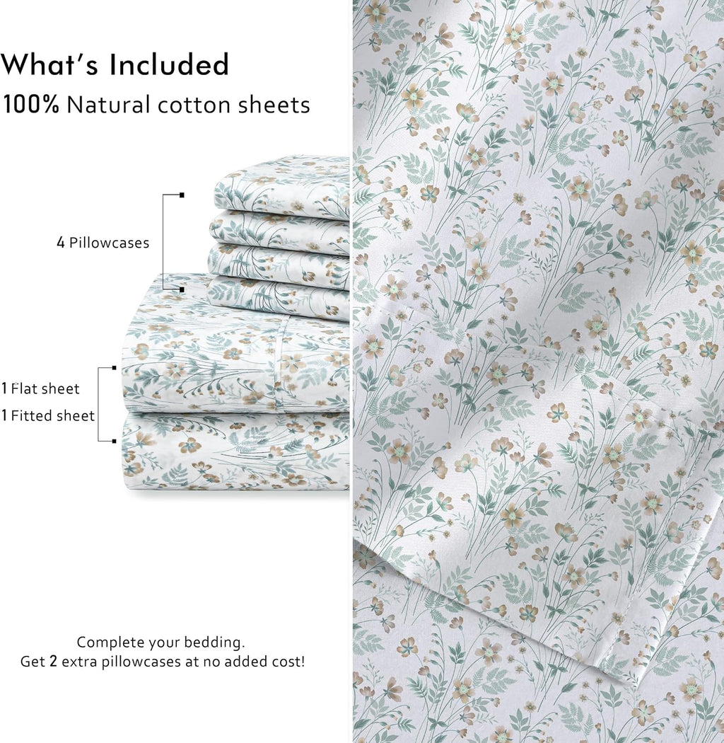 Ruvanti 100% Cotton Percale Sheets Full Size 6 Piece Set, Cooling Bed Sheets for Hot Sleepers, Deep Pocket 16”, Breathable Lightweight & Du…