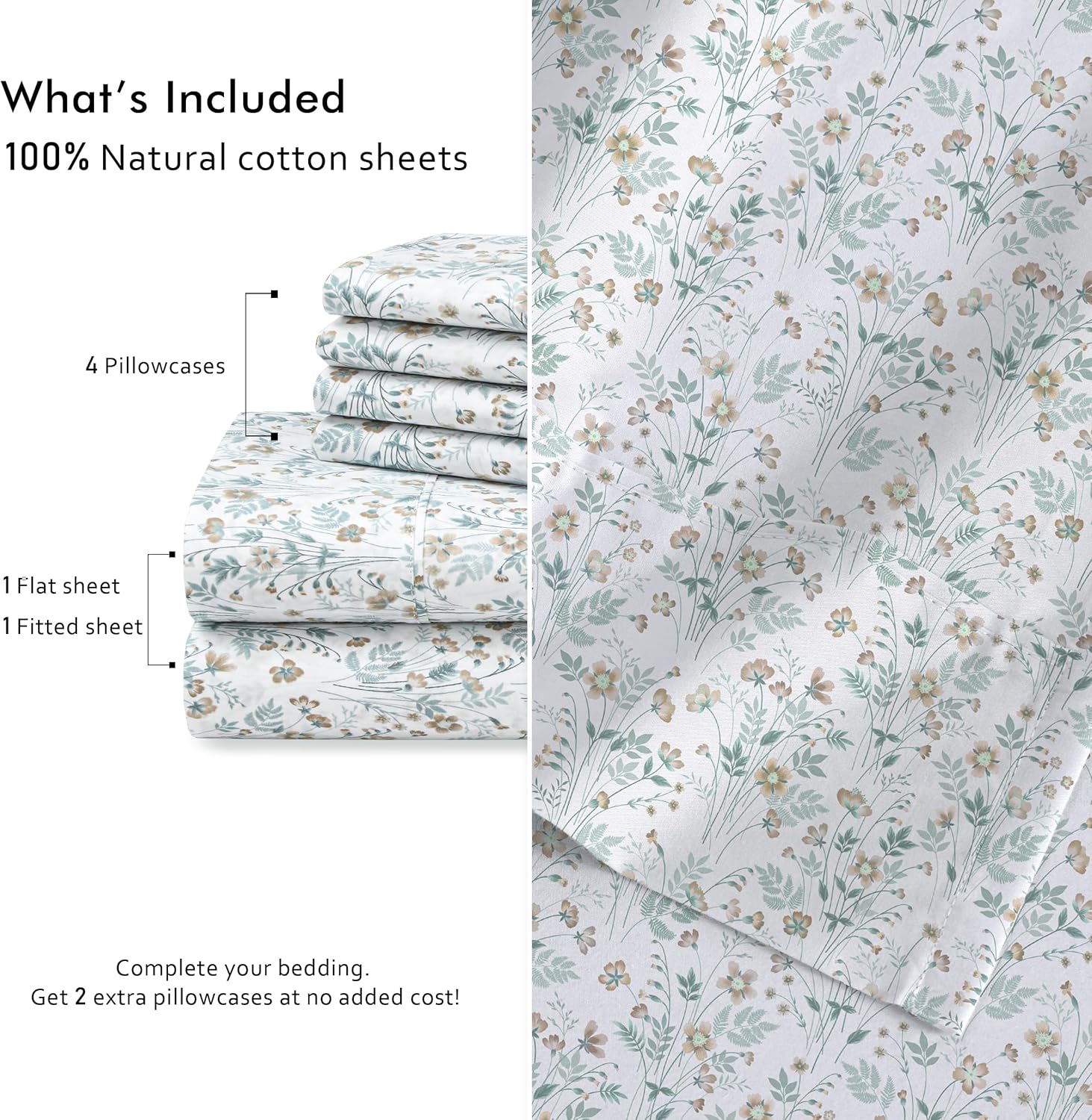 Ruvanti 100% Cotton Percale Sheets Queen Size 6 Piece Set, Cooling Bed Sheets for Hot Sleepers, Deep Pocket 16”, Breathable Lightweight & D…