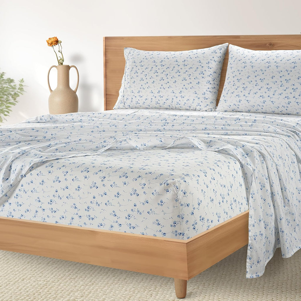 Casa Platino 100% Cotton Sheets Full Size Set - 6 Pieces (1 Flat, 1 Fitted, 4 Pillowcases) - Soft & Breathable Percale Weave - Durable &…