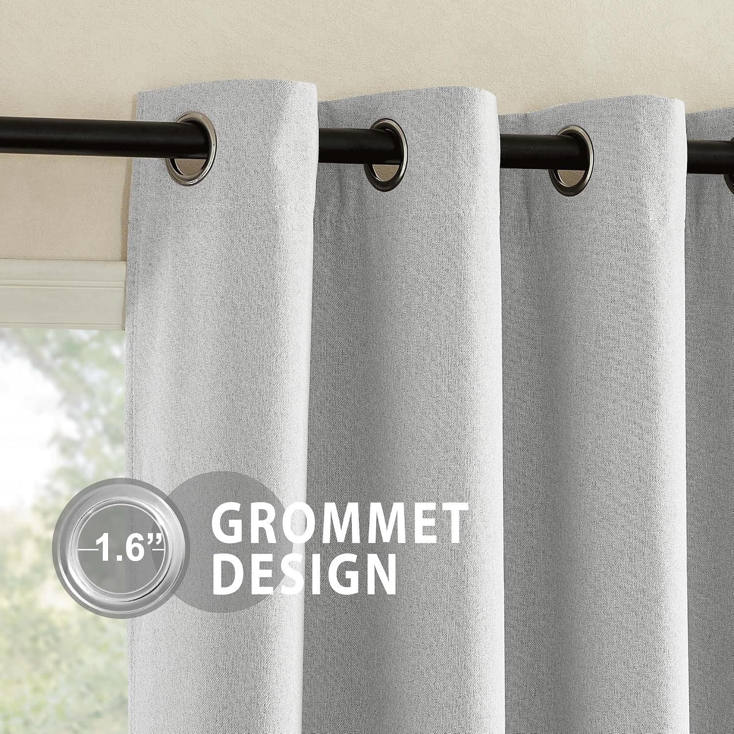 NICETOWN 100% Absolutely Blackout Faux Linen Curtains with Thermal Insulated White Liner, Greyish White, W52, 2 Pieces, Noise Reducing…
