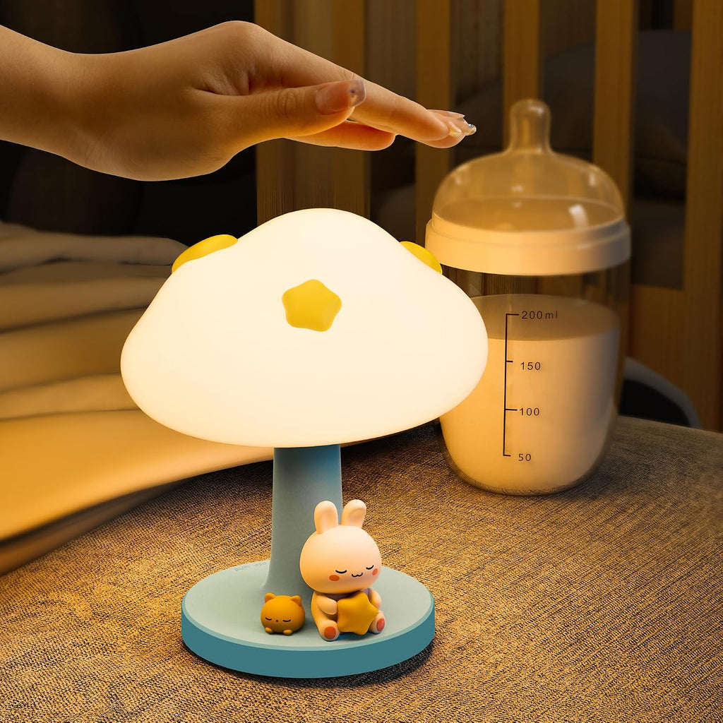 Cloud and Bunny Rechargeable Night Light, Safe Soft Silicone Material, 3 Brightness Levels, Tap Control, Warm Light, Toddler Sleeping…