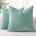 decorUhome Chenille Aqua Haze Throw Pillow Covers 16x16 Inch Set of 2, Decorative Soft Couch Pillow Covers Solid Dyed Accent Farmhouse Neut…