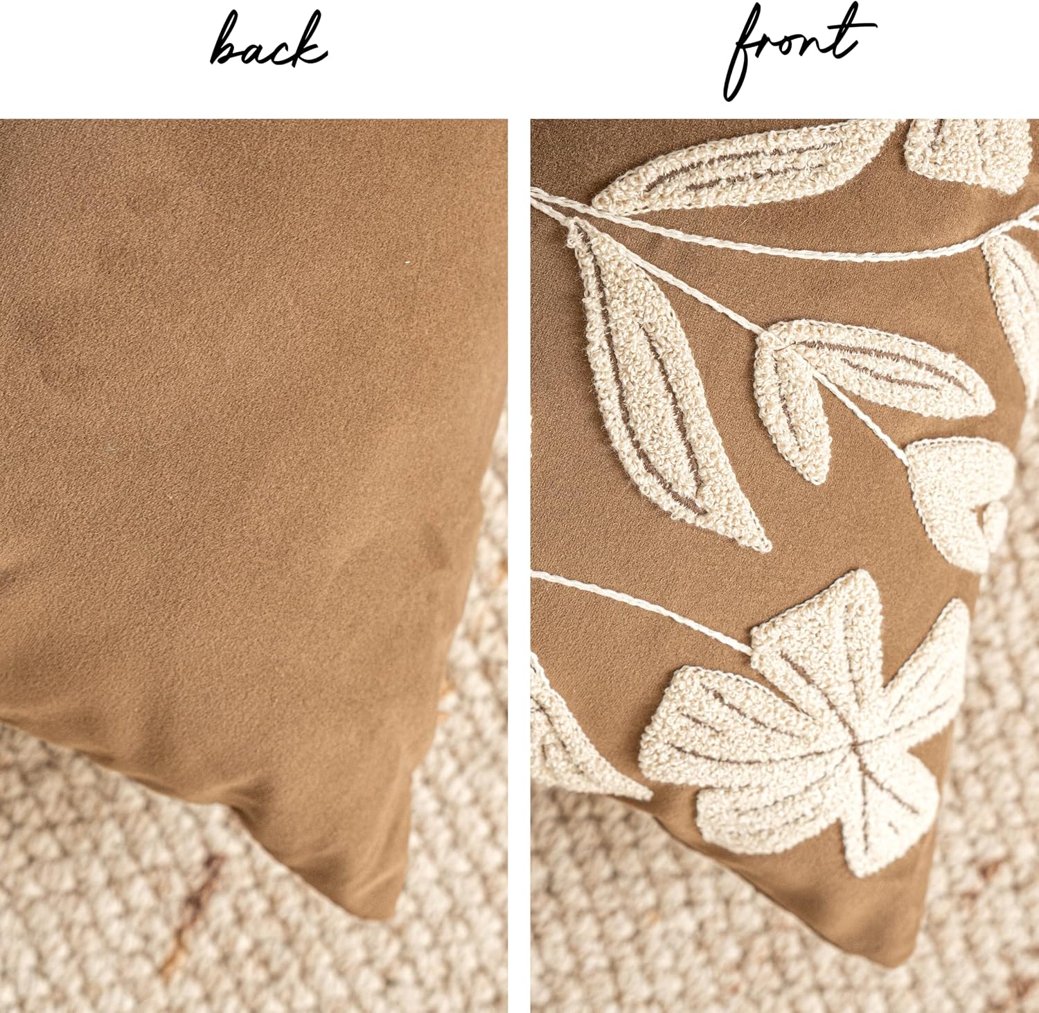 BlissBlush 14x36 Lumbar Pillow Cover for Bed, Brown Rectangular Long Throw Pillowcase, Embroidered Velvet Floral Tufted Farmhouse Accent…