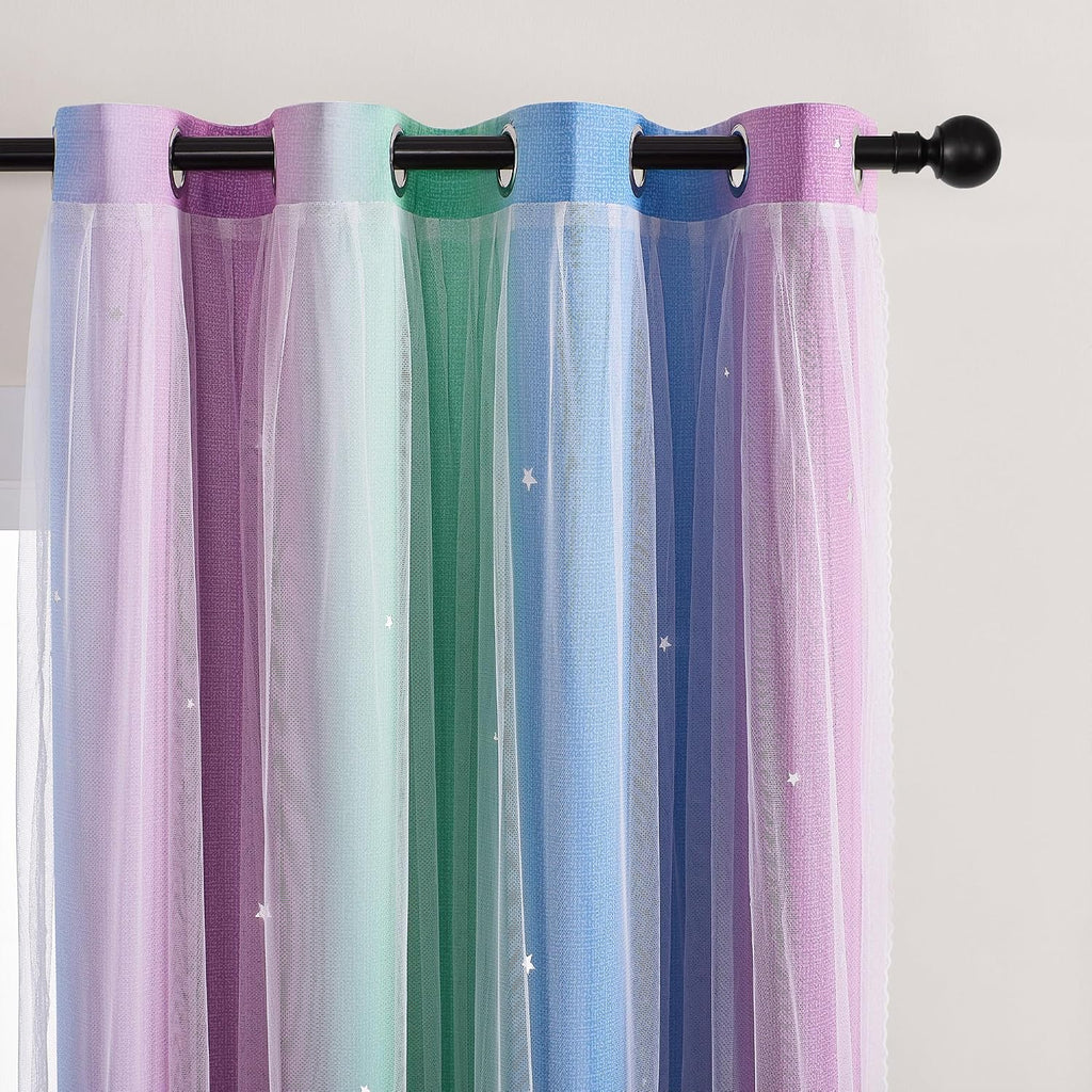 Addsomecolortolife XiDi Blackout Curtains for Girls Kids Bedroom - Blue Purple Green Rainbow Unicorn Design, 34x63 Inch 1 Panel 1.6 inch Bl…