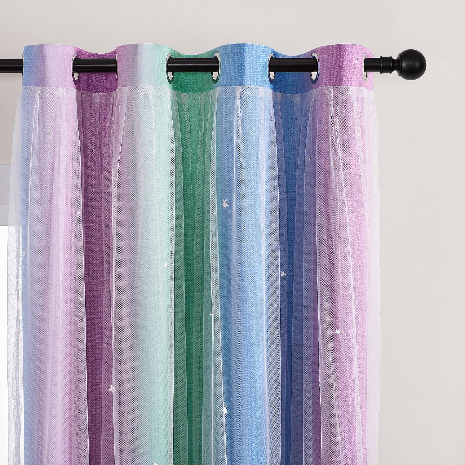 Addsomecolortolife XiDi Blackout Curtains for Girls Kids Bedroom - Blue Purple Green Rainbow Unicorn Design, 34x63 Inch 1 Panel 1.6 inch Bl…