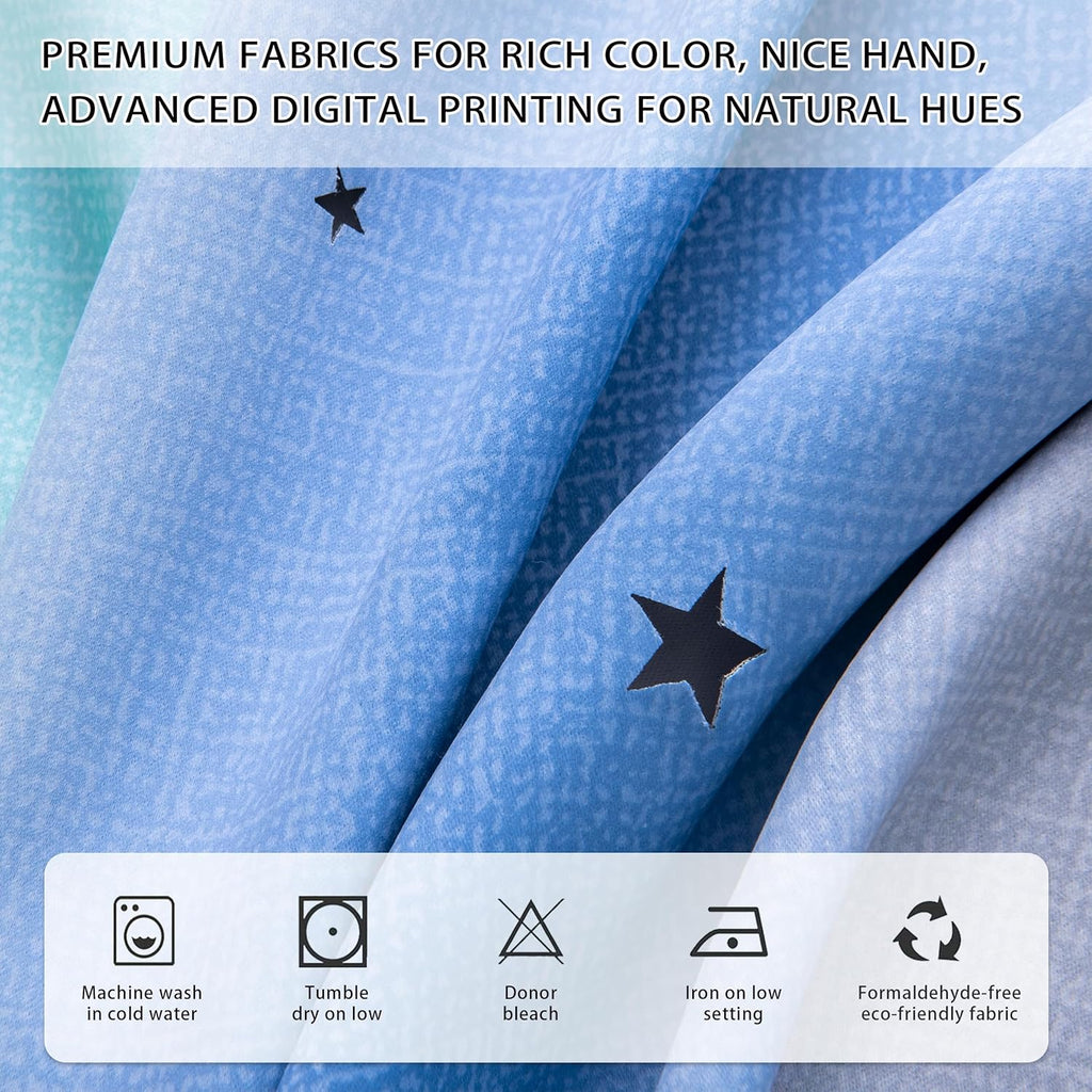 Addsomecolortolife XiDi Dream Star Blackout Curtains for Kids Rooms Girl Princess Curtain for Daughter Bedroom Window (Blue Green Grey, W34…