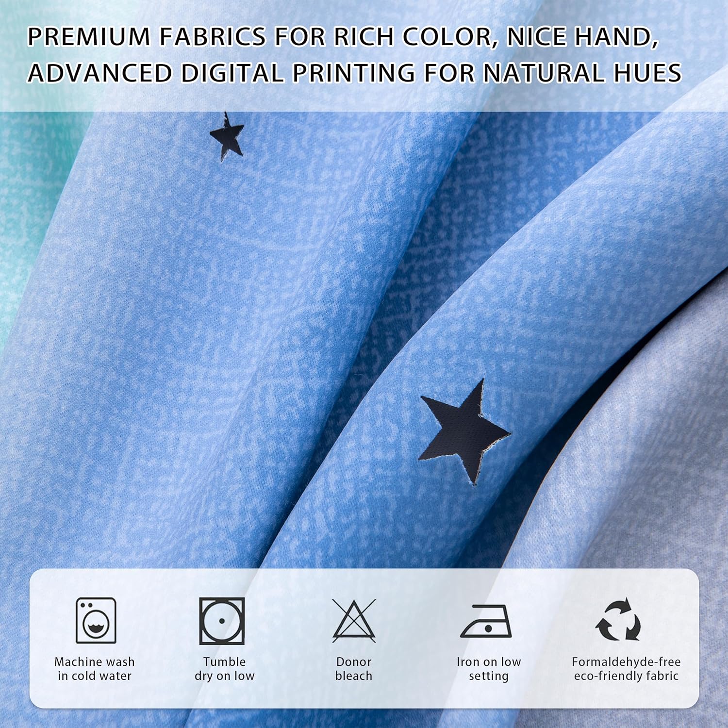 Addsomecolortolife XiDi Dream Star Blackout Curtains for Kids Rooms Girl Princess Curtain for Daughter Bedroom Window (Blue Green Grey, W34…