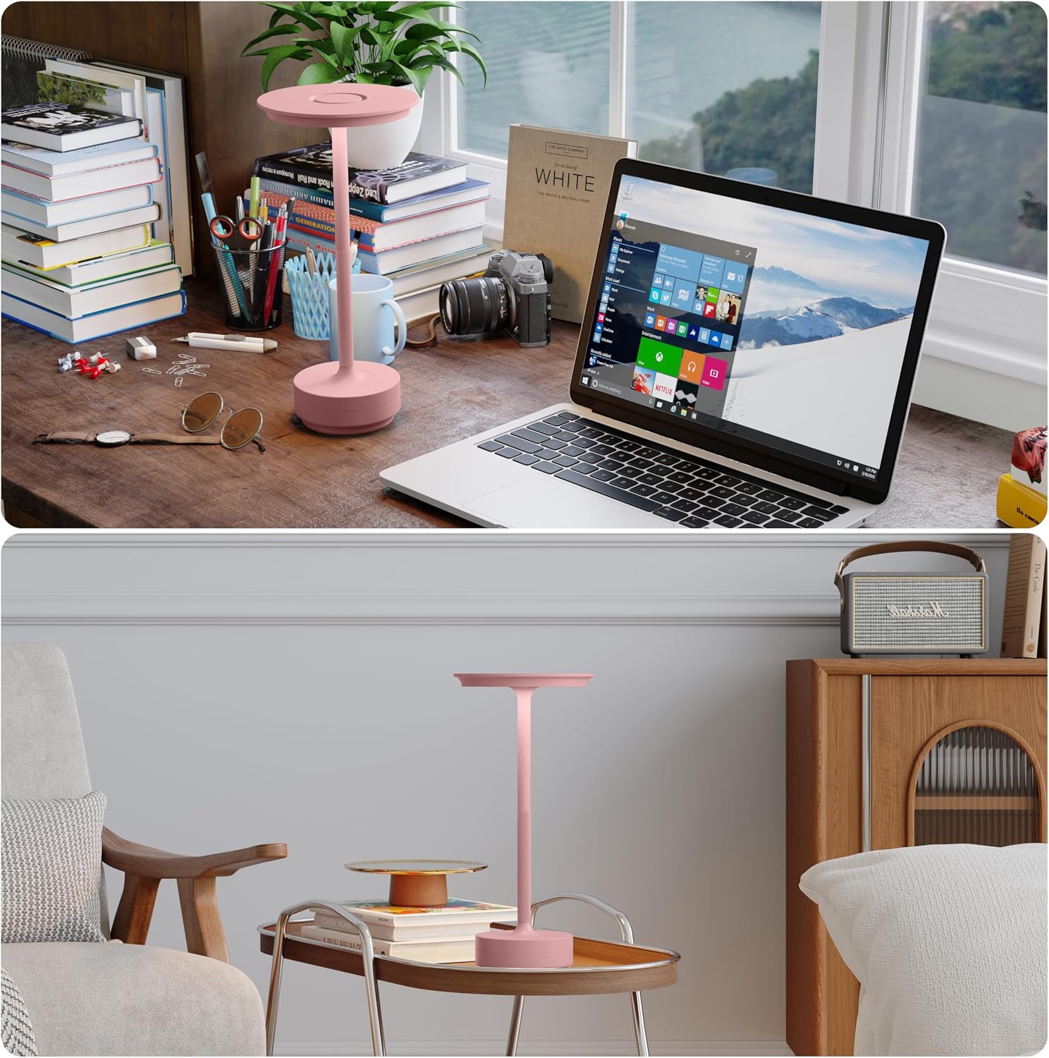 TBBGA 2 Pack Rechargeable Cordless Table Lamps, Portable 5000mAh Outdoor Table Light, 3 Color Stepless Dimming LED Table Lamp with Memory…