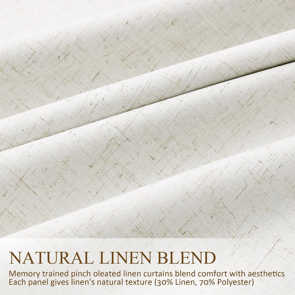 Boodii 100% Blackout Pinch Pleated Linen Curtains Beige 105 Inches Extra Long 2 Panels for Living Room Bedroom White Thermal Insulated Farm…