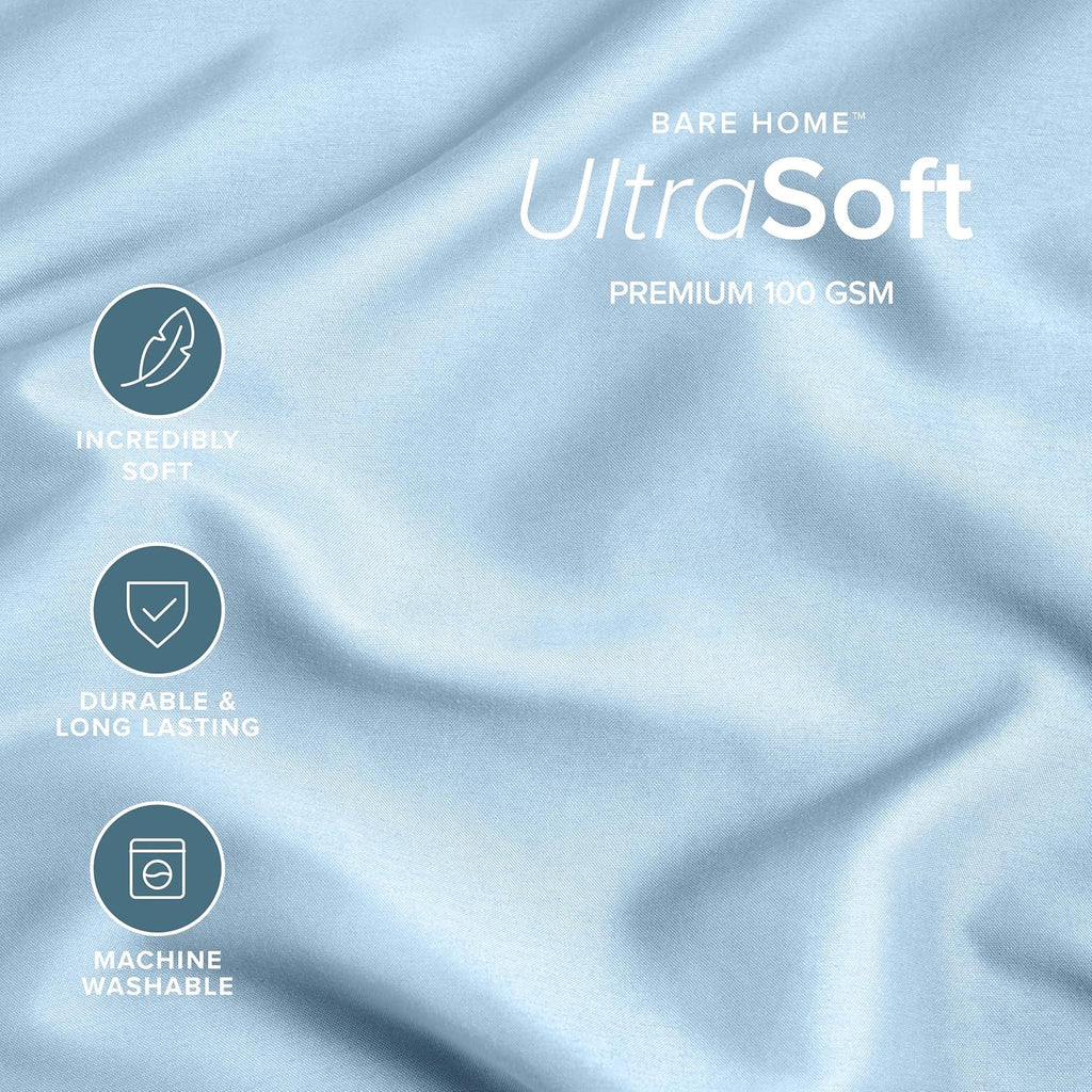 BareHome Bare Home Microfiber Bulk Pillow Cases - Standard/Queen Size Set of 4 - Cooling Pillowcases - Double Brushed - Light Blue Pillowca…