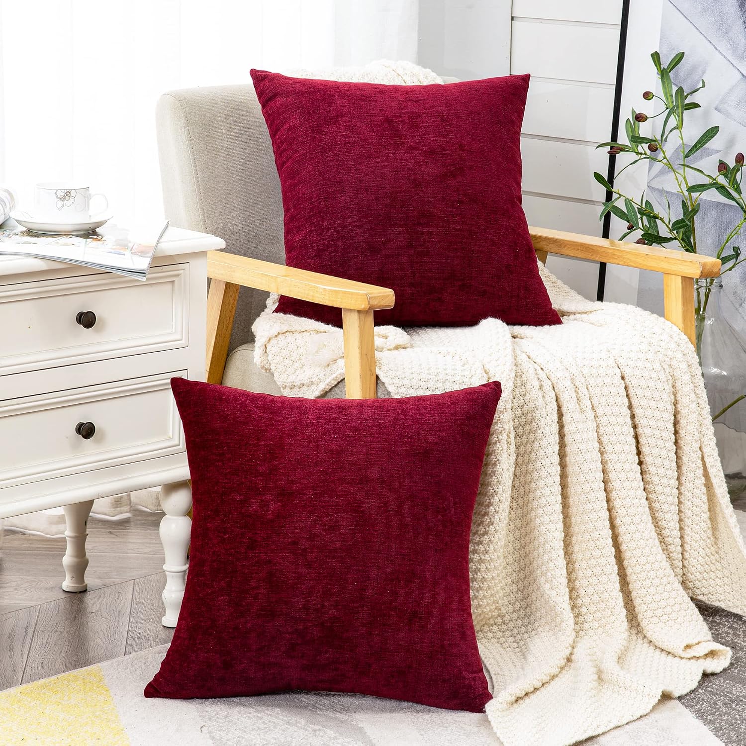 Gawamay Decorative Chenille Throw Pillow Covers 26x26 Inch Pack of 2, Soft Square Couch Pillow Cover for Sofa Cushion Living Room Bedroom O…