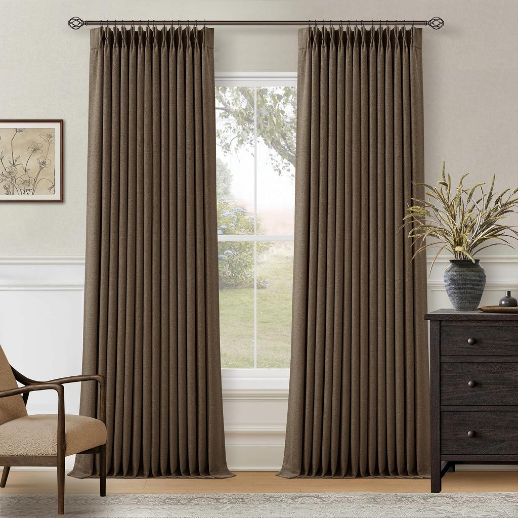 86 Inch Brown Pleated Blackout Curtains 2 Panels Set for Bedroom Living Room Darkening 100% Black Out Memory Trained Farmhouse Rustic…