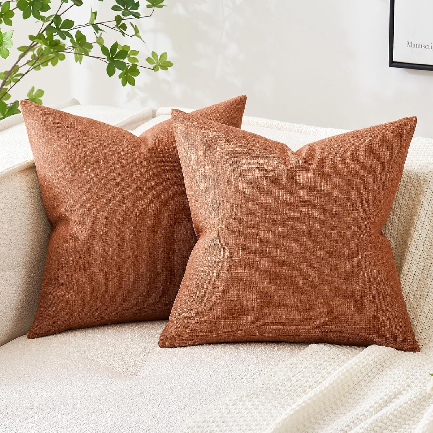 Miulee Pack of 2 Decorative Linen Burlap Pillow Covers Farmhouse Boho Accent Pillowcases for Sofa Car Couch Bedroom Living Room Decor 18x18…