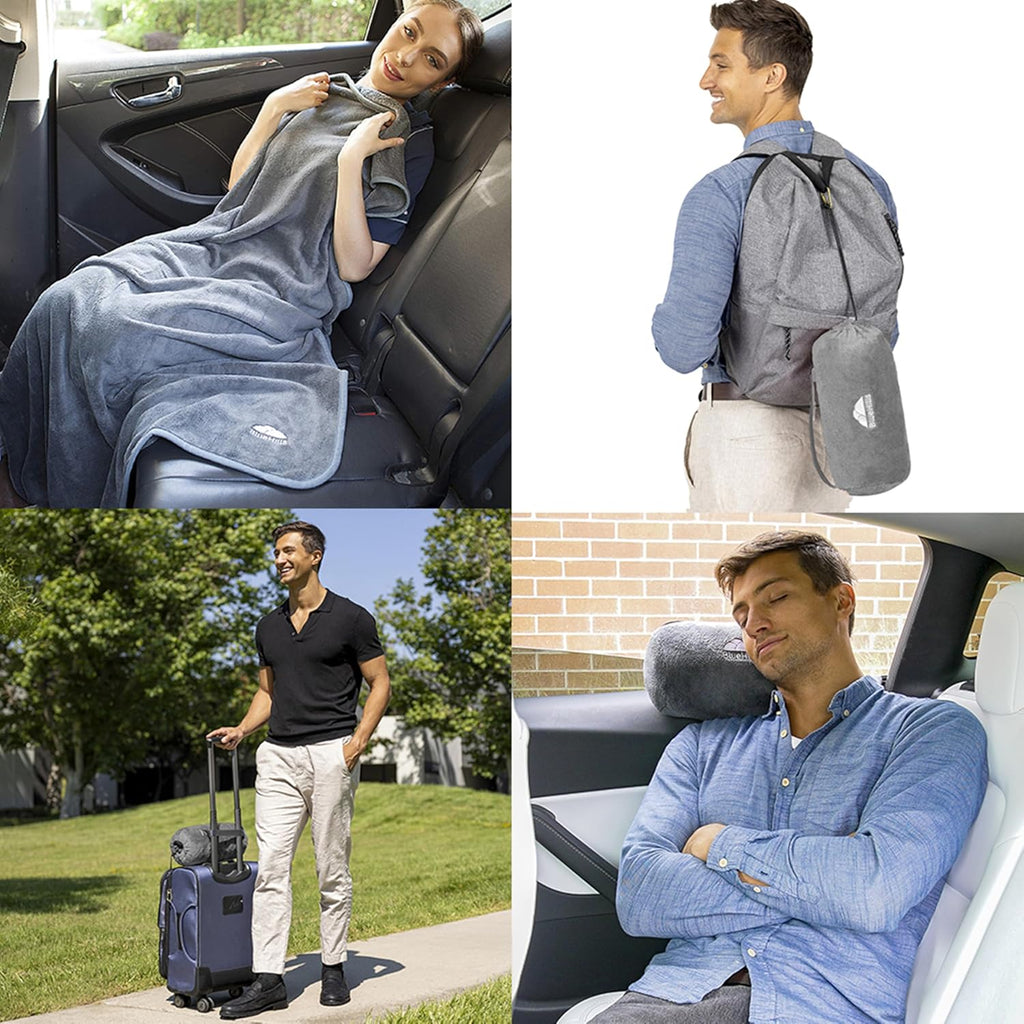 BlueHills Travel Blanket Pillow Rolled Premium Soft Plush Airplane Throw Traveling Essentials Compact in a Bag 70 X 48 inches for Long…