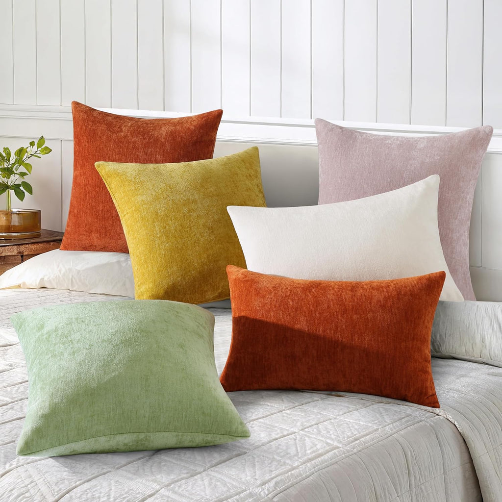 decorUhome Chenille Mineral Yellow Throw Pillow Covers 26x26 Inch Set of 2, Decorative Soft Couch Pillow Covers Solid Dyed Accent Farmhouse…