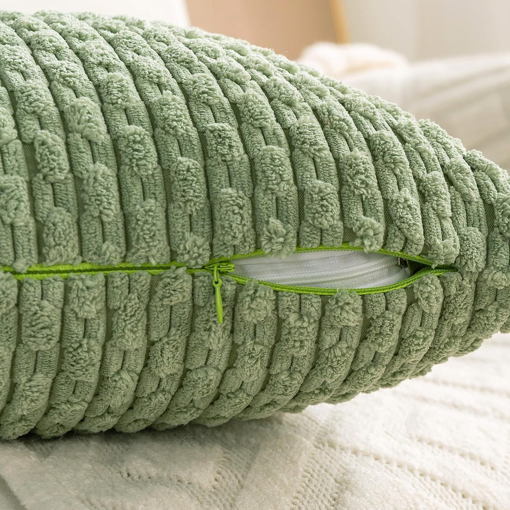 Cozoomy Set of 4 Sage Green Decorative Throw Pillow Covers 18x18 Inch Corduroy Pillow Covers for Bed Couch Sofa Living Room Soft Square Cus…