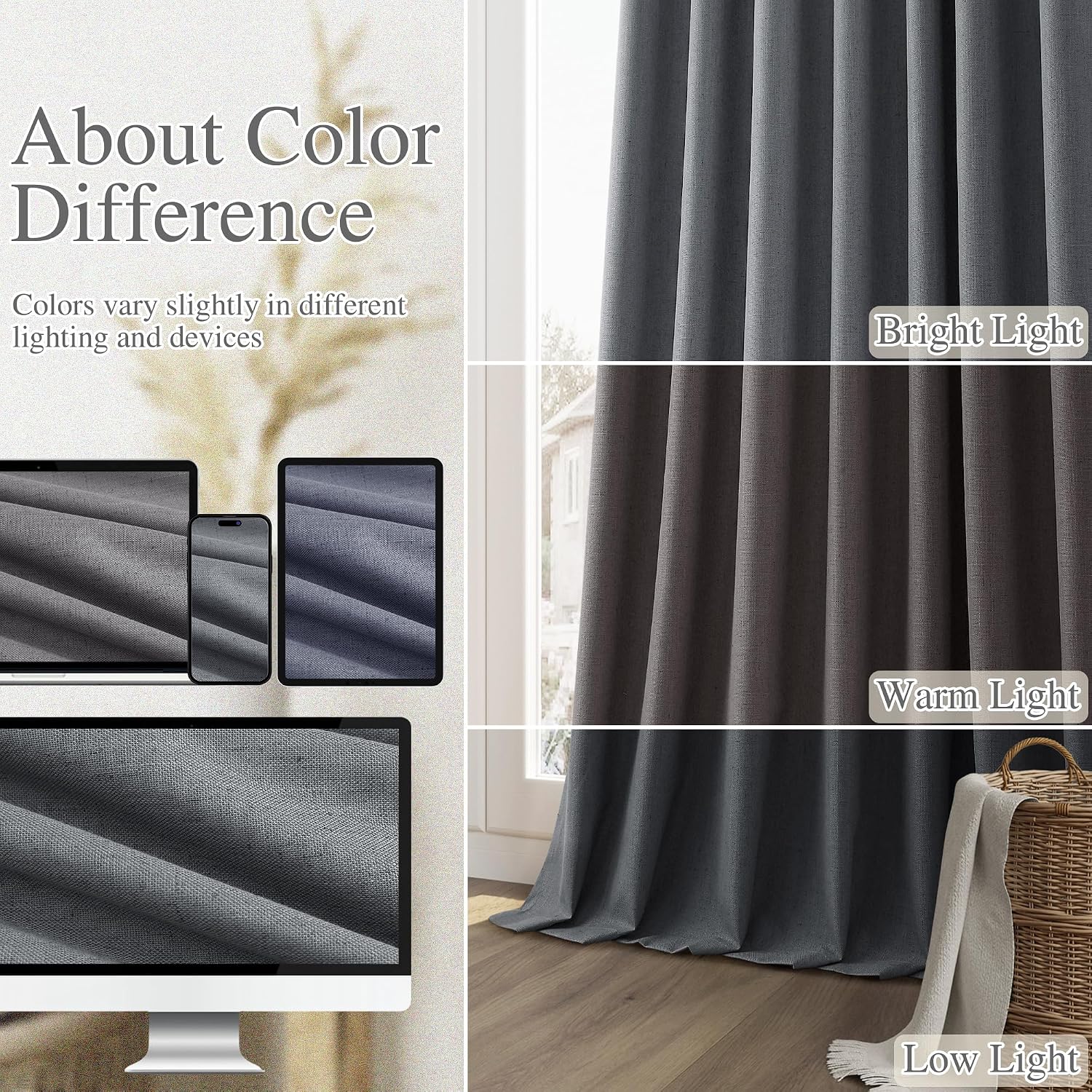 Guken 100% Blackout Curtains 102 Inch Length 2 Panels Set for Living Room Bedroom Back Tab Thermal Insulated Black Out Linen Drapes Room Da…
