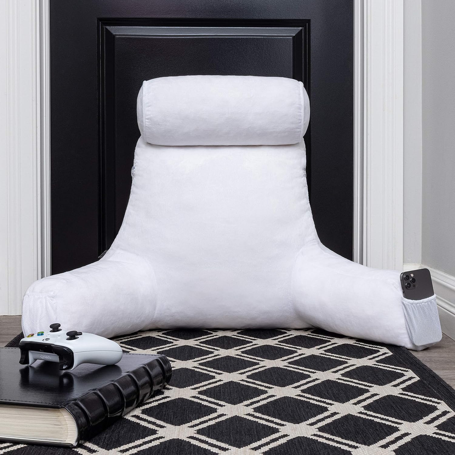 Husband Pillow Medium Reading Pillow with Arms - 23" Backrest for Sitting Up in Bed - Firm Support Bed Rest Pillow for Adults, Neck Roll…