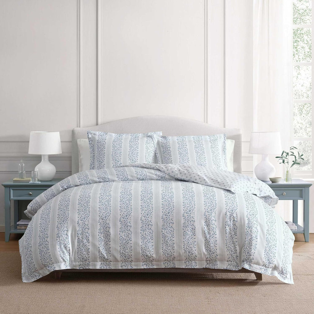 MarthaStewart Martha Stewart - Queen Duvet Cover Set, 100% Smooth & Silky Sateen Cotton Bedding, 3 Piece Striped Bedding with Matching Pill…