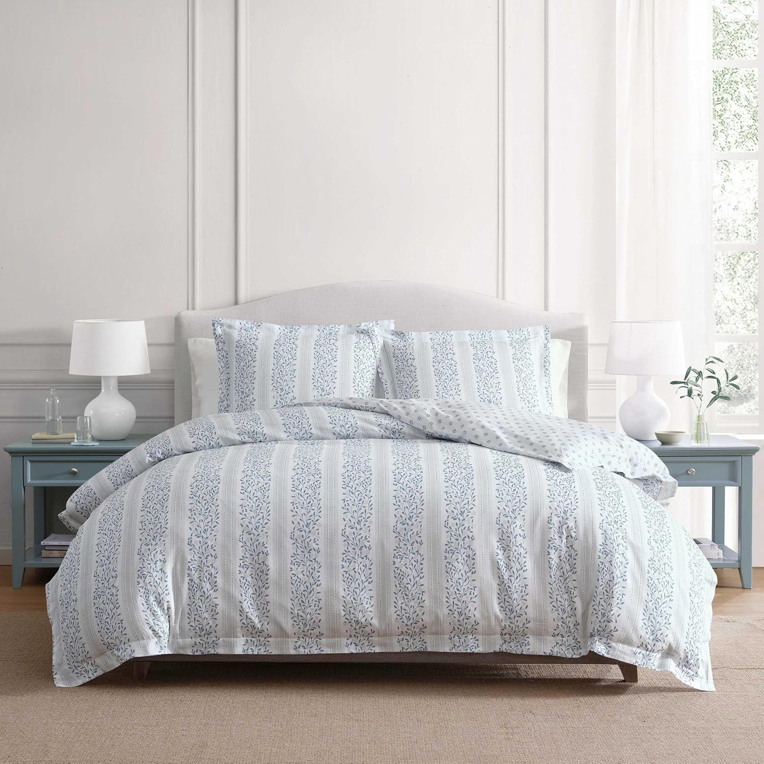 MarthaStewart Martha Stewart - Queen Duvet Cover Set, 100% Smooth & Silky Sateen Cotton Bedding, 3 Piece Striped Bedding with Matching Pill…