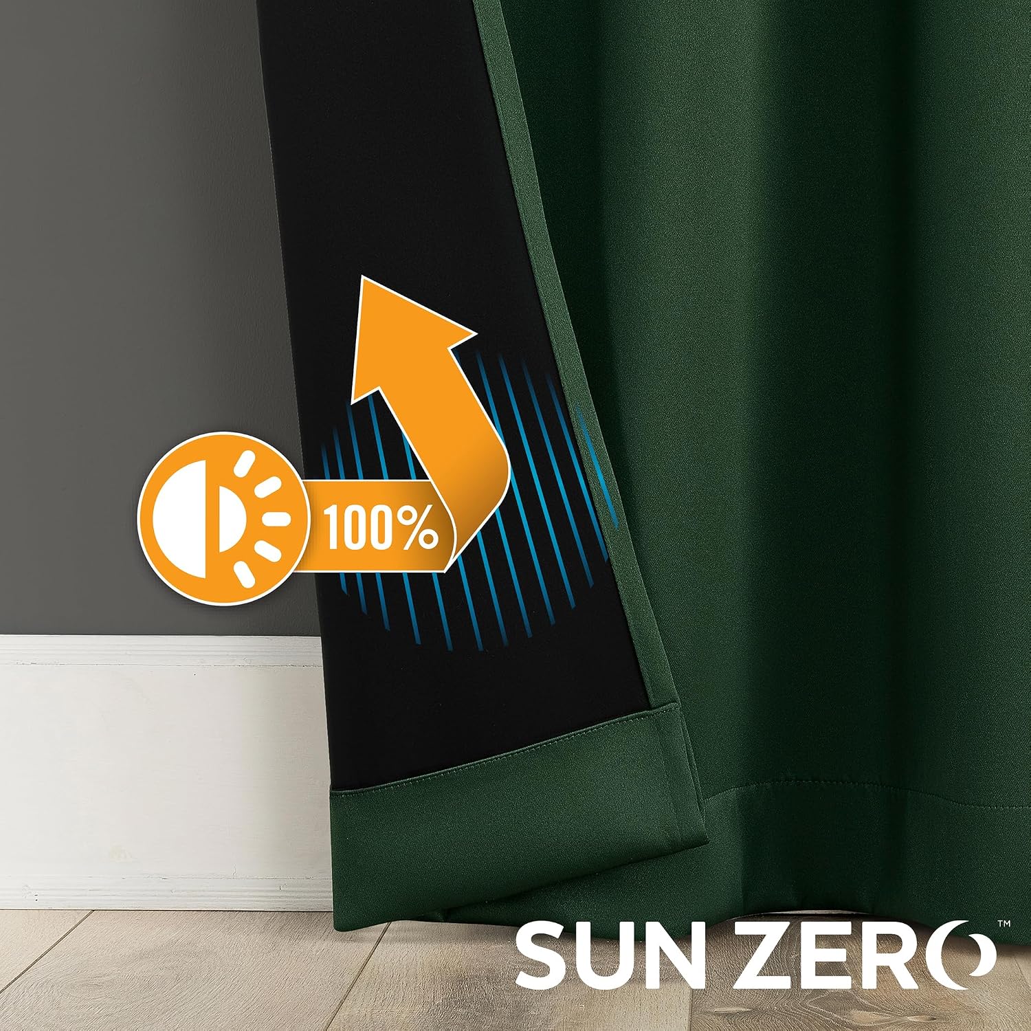 Sun Zero Nordic 2-Pack Theater Grade Noise Reducing Extreme 100% Blackout Grommet Curtain Panel Pair, 52" x 84", Evergreen