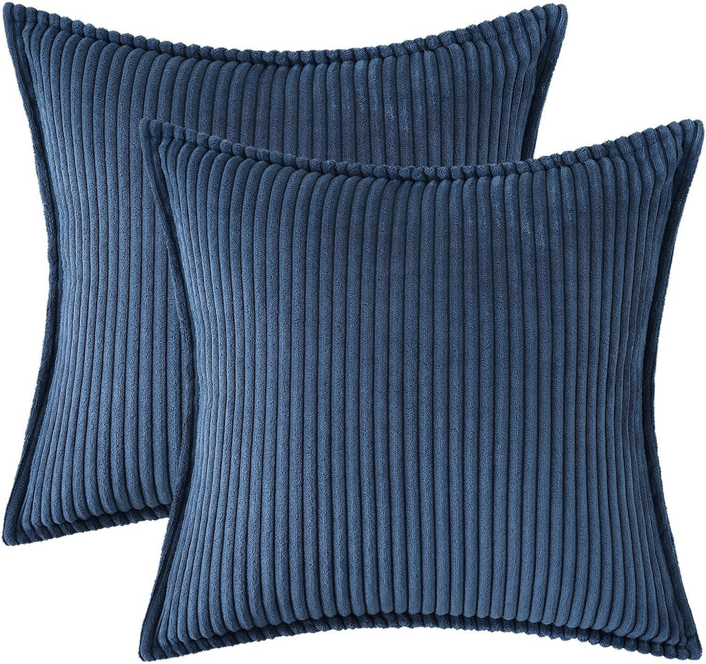 Mecatny Corduroy Summer Throw Pillow Covers 20x20 Set of 2, Neutral Decorative Soft Boho Couch Pillow Covers with Broadside for Sofa…