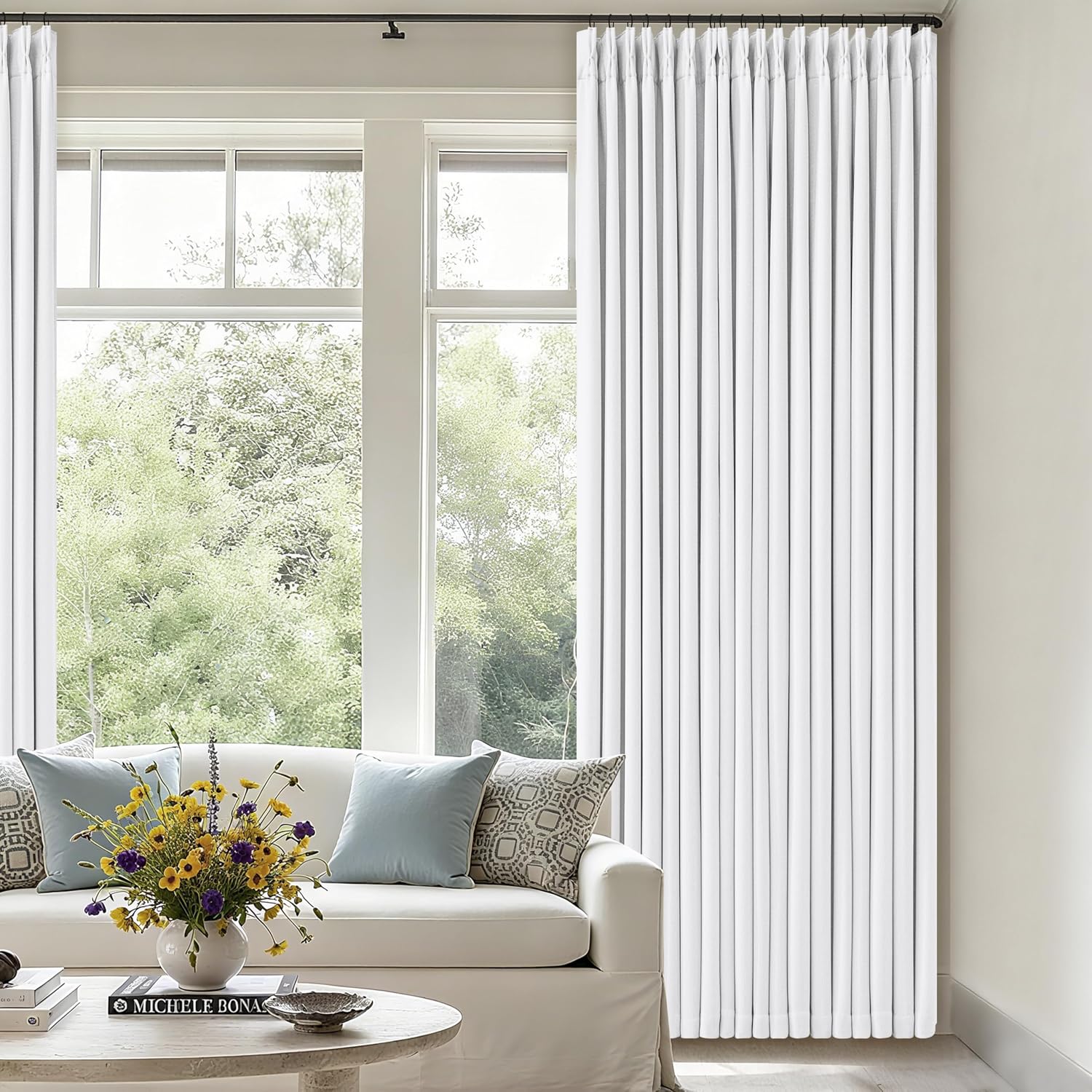 Twodrapes Pinch Pleated Blackout Curtains 102 Inches Long for Bedroom 100% Black Out Thick Linen Dual Layer Pinch Pleat Drapes with Back Ta…