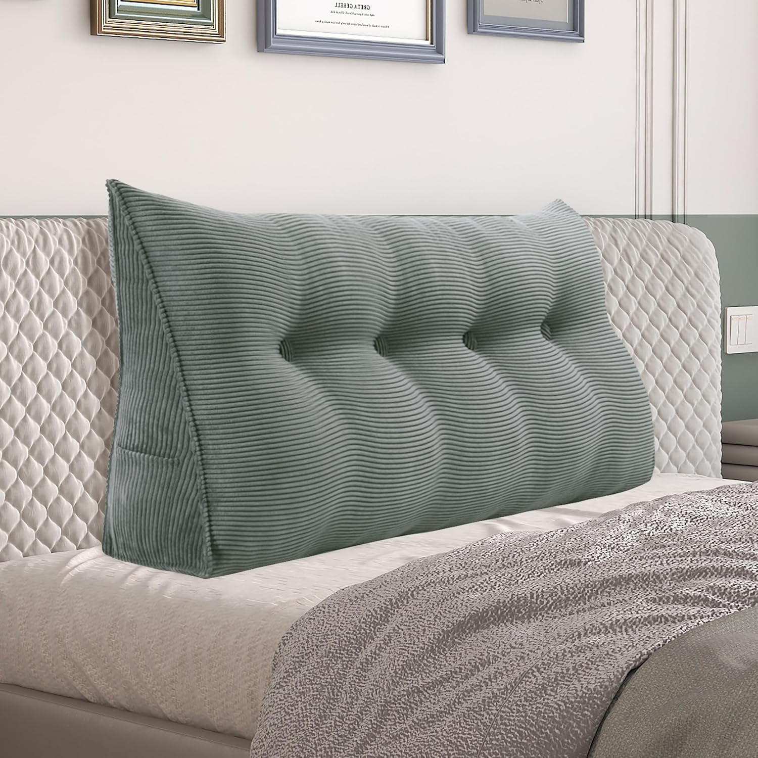 Daneey Headboard Pillow Full, Triangular Wedge Headboard Pillow with Soft Corduroy Fabric, Wedge Bed Backrest Pillow for Sitting Up, Readin…