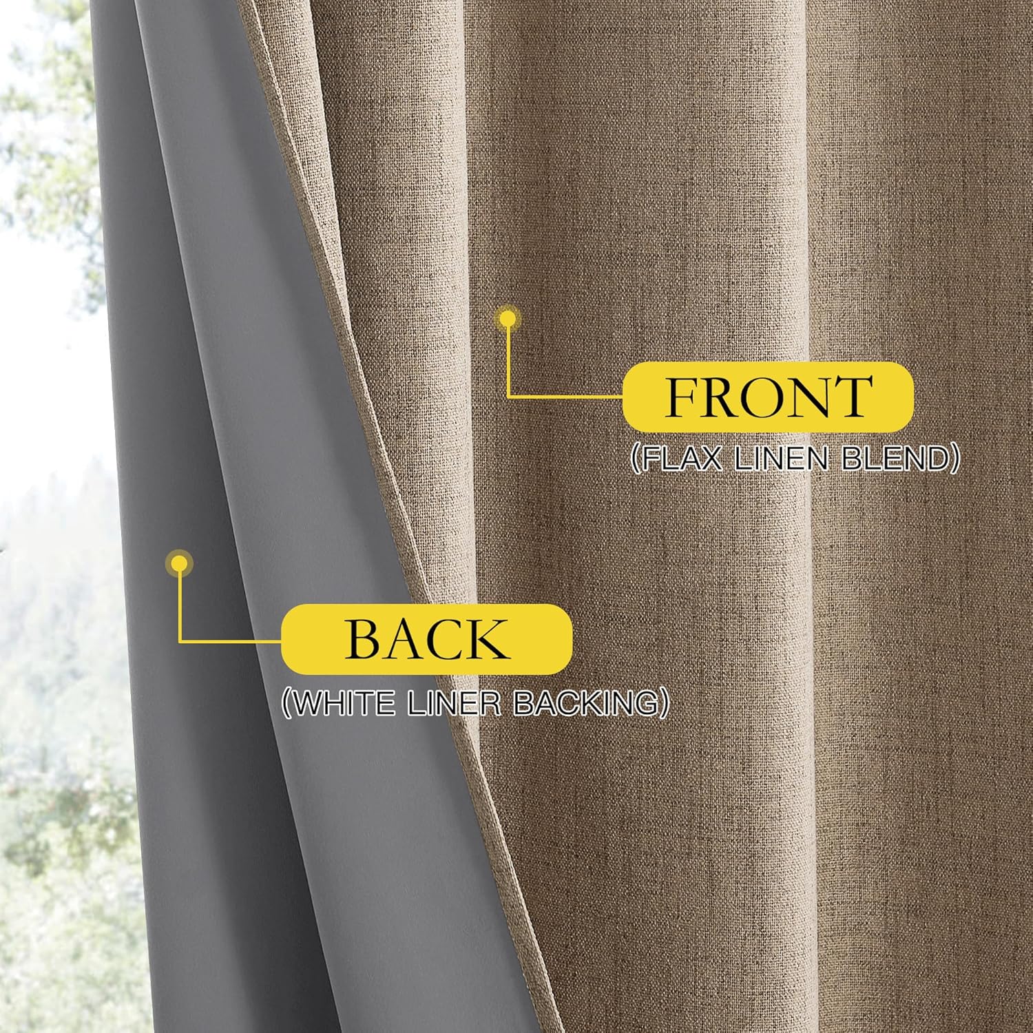 NICETOWN Burlap Vintage Open Linen Weave Flax Thermal Curtains, 100% Blackout Curtains 90" Long for Dining Room, Soundproof Window…