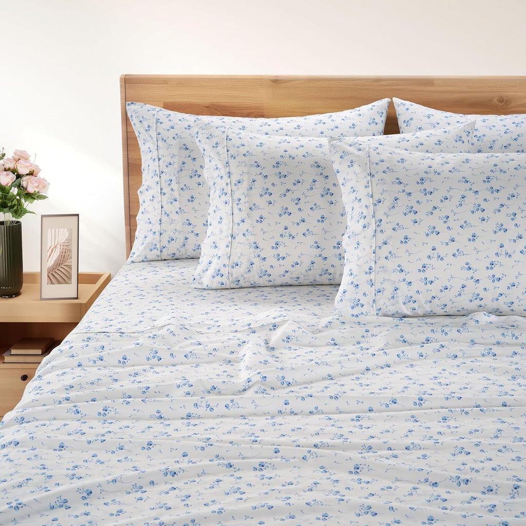 Casa Platino 100% Cotton Sheets Full Size Set - 6 Pieces (1 Flat, 1 Fitted, 4 Pillowcases) - Soft & Breathable Percale Weave - Durable &…