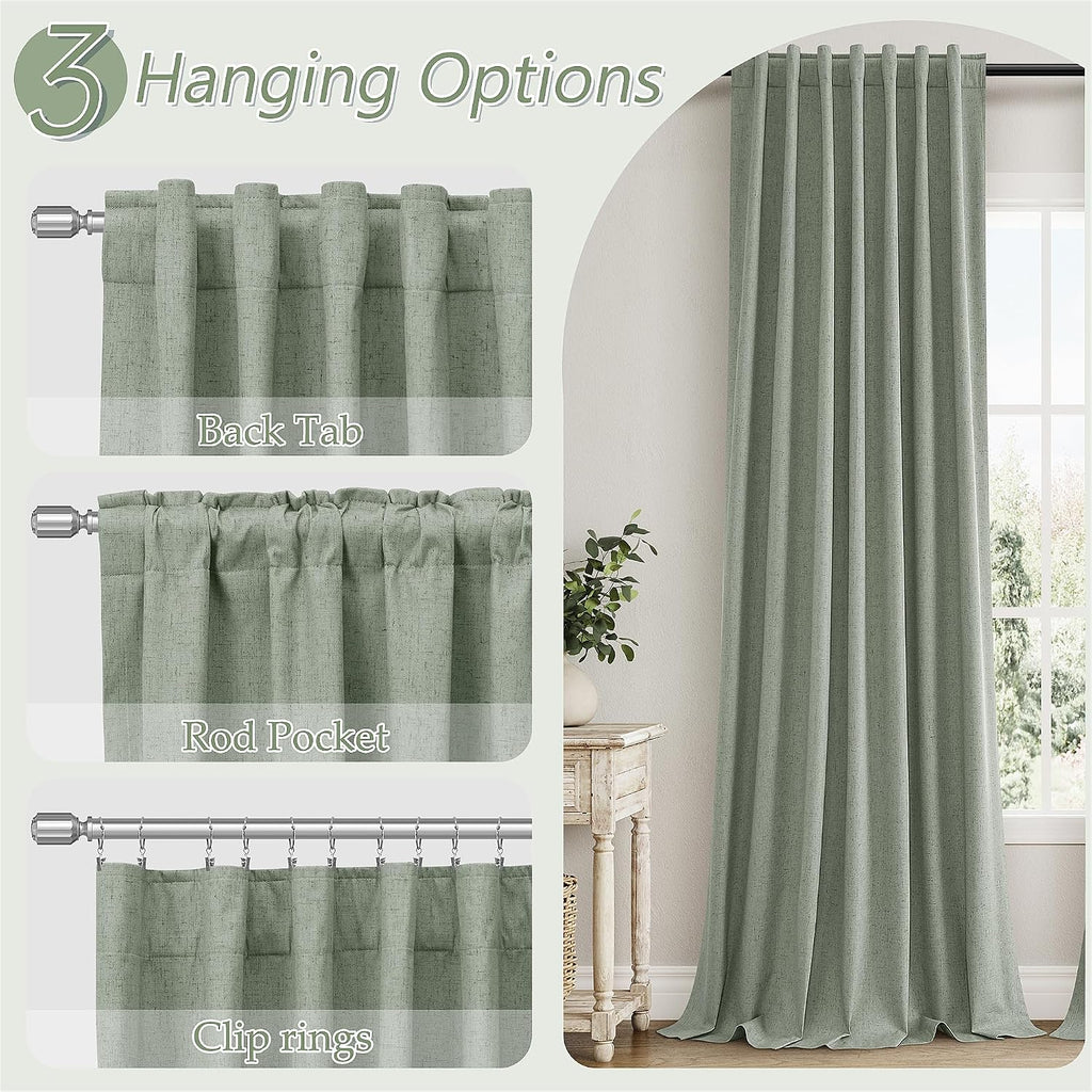 Guken 100% Blackout Curtains 120 Inch Length 2 Panels Set for Living Room Bedroom Back Tab Thermal Insulated Black Out Linen Drapes Room Da…