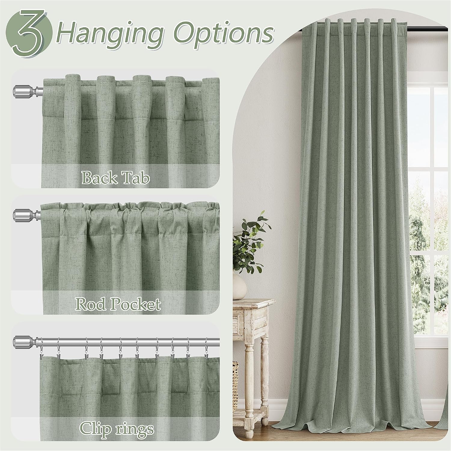 Guken 100% Blackout Curtains 120 Inch Length 2 Panels Set for Living Room Bedroom Back Tab Thermal Insulated Black Out Linen Drapes Room Da…