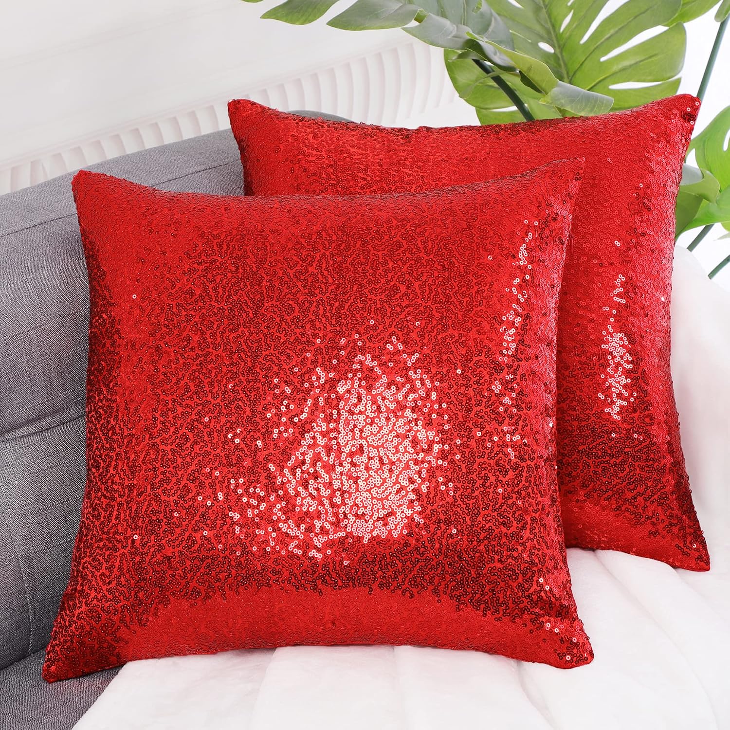 uxcell 2 Pcs Sequin Throw Pillow Covers, Shiny Sparkling Comfy Satin Cushion Covers, Decorative Pillowcases for…