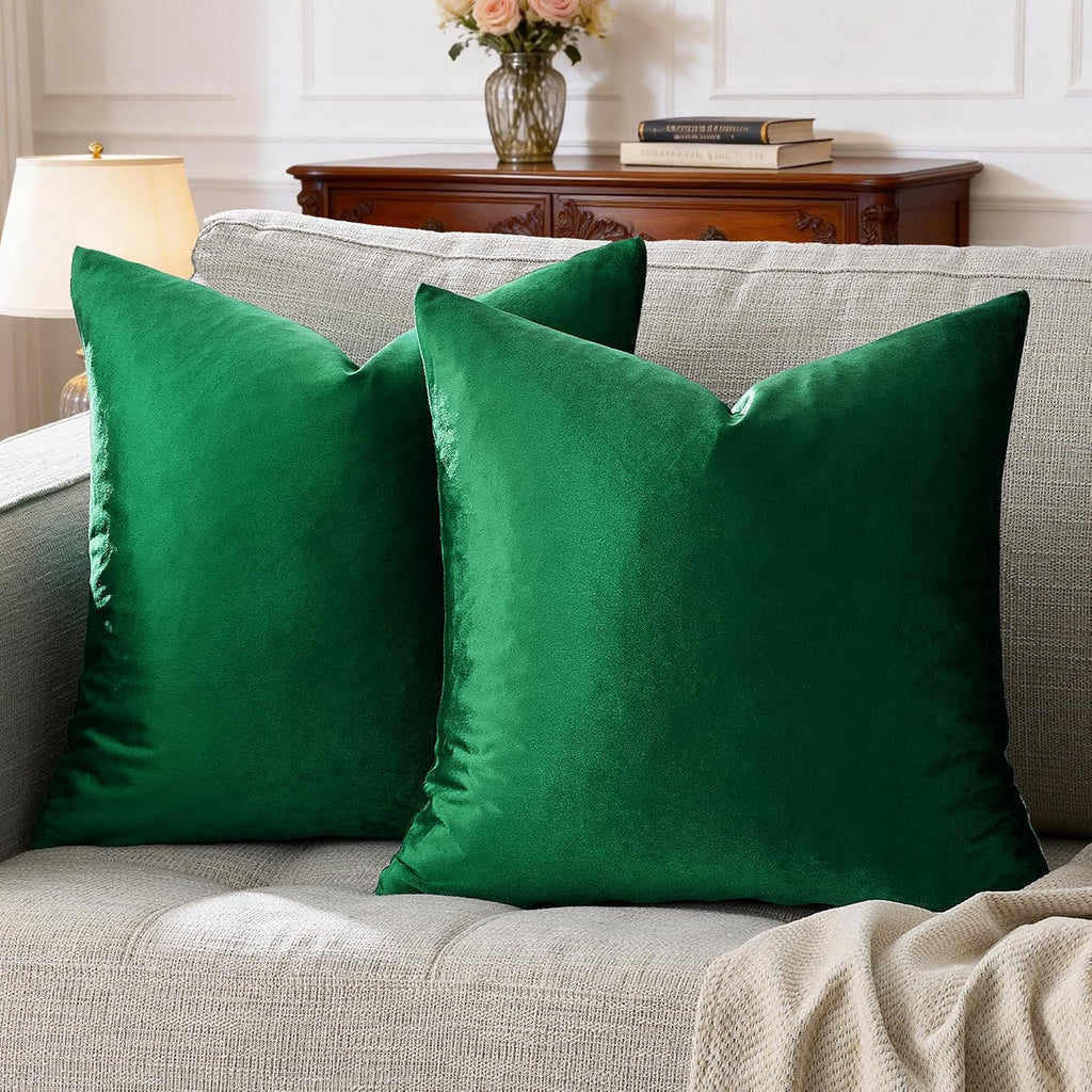 GIGIZAZAFocusingonhomedecoration GIGIZAZA Decorative Throw Pillow Covers 26x26, Set of 2 Forest Green Square Couch Pillow Covers, Velvet Sofa…
