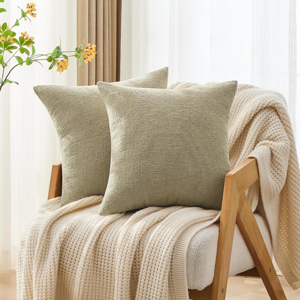 Gawamay Set of 2 Soft Textured Chenille Throw Pillow Covers 16x16 Inch (40x40 CM), Decorative Pillowcases Cushion Covers for Farmhouse Home…