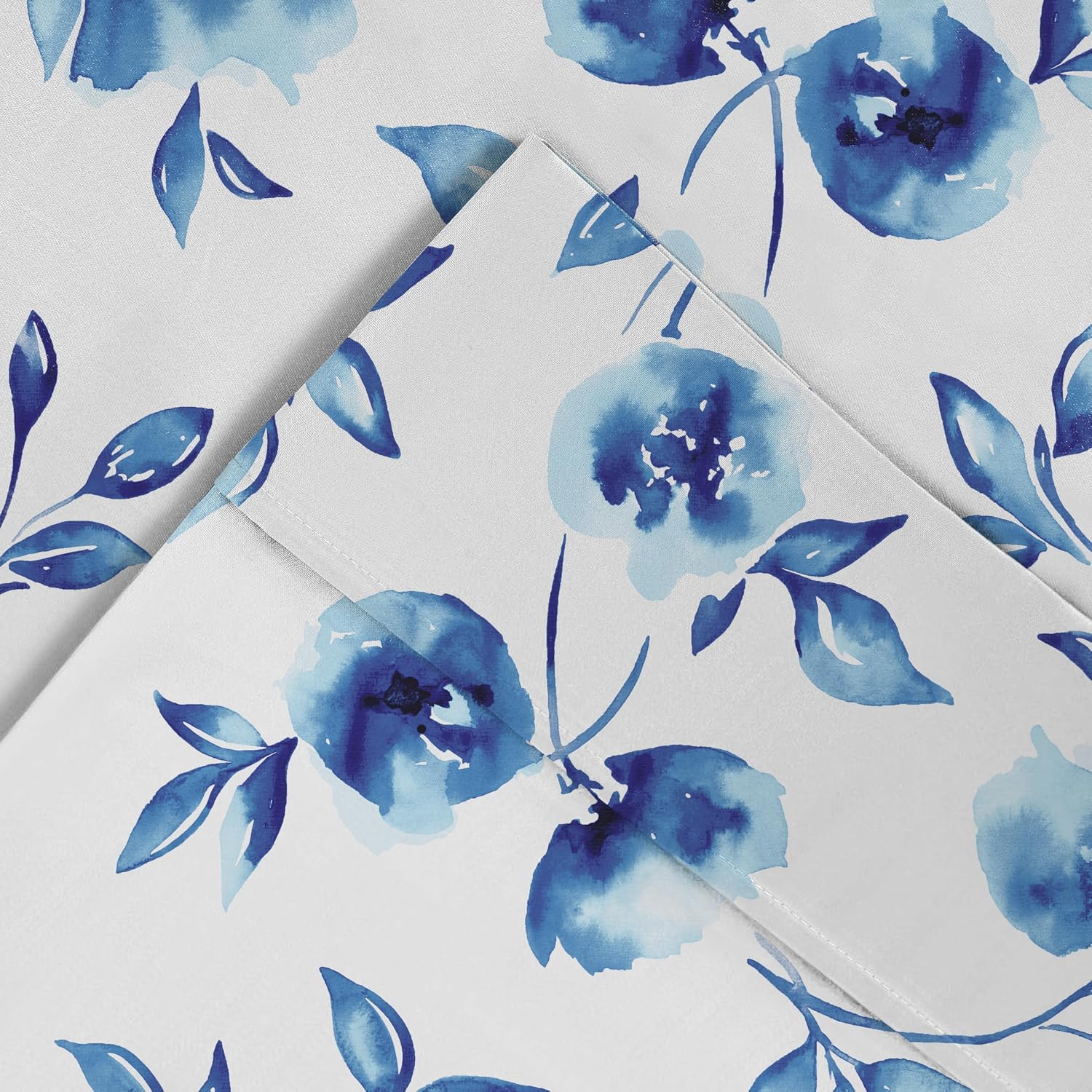 Pointehaven Water Petals White Full Cotton Crisp Percale Breathable Mercerized 4 pc Sheet Set