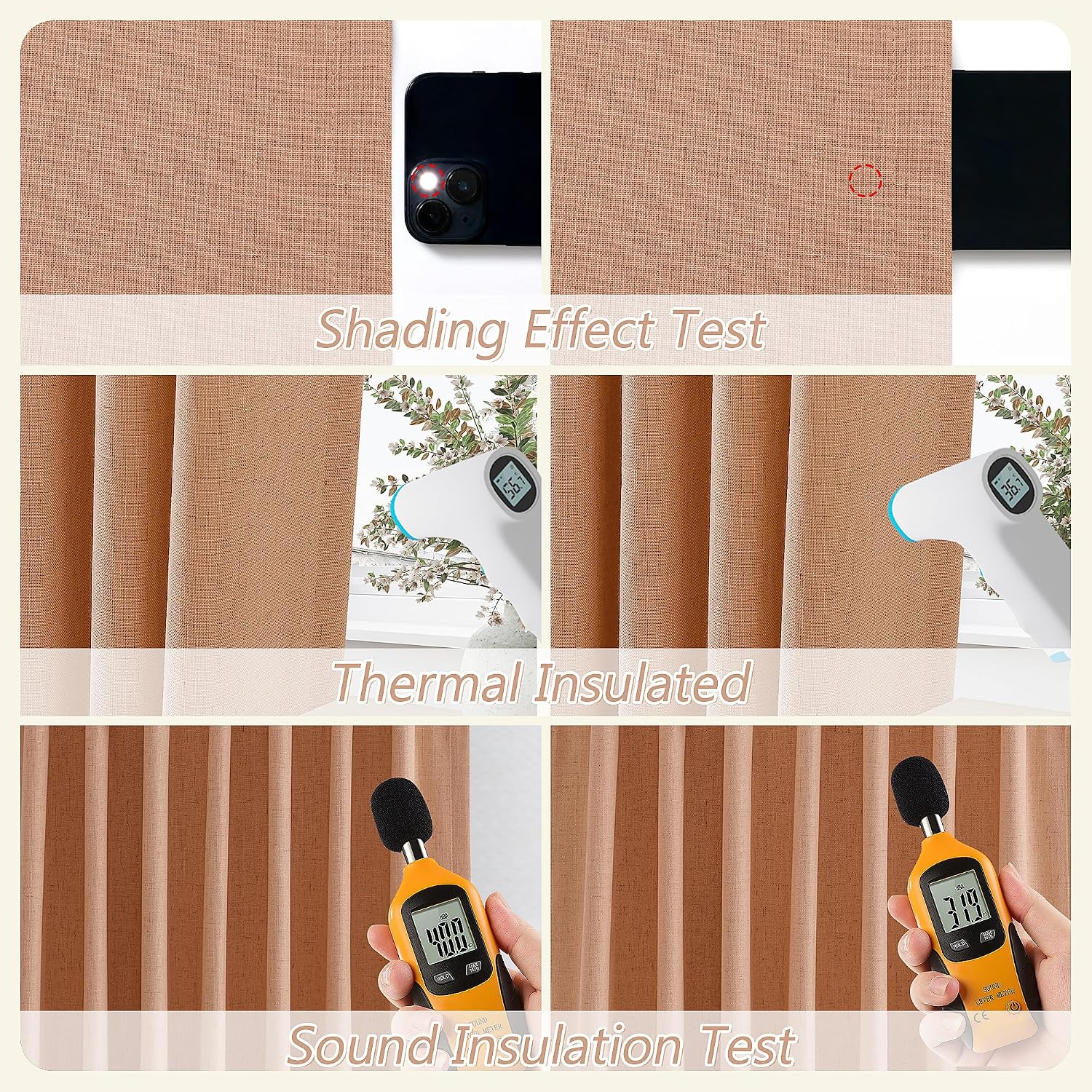 Guken Peach Quartz 100% Blackout Linen Curtains 108 Inch Length 2 Panels Set for Living Room Bedroom Back Tab/Rod Pocket Thermal Insulated…