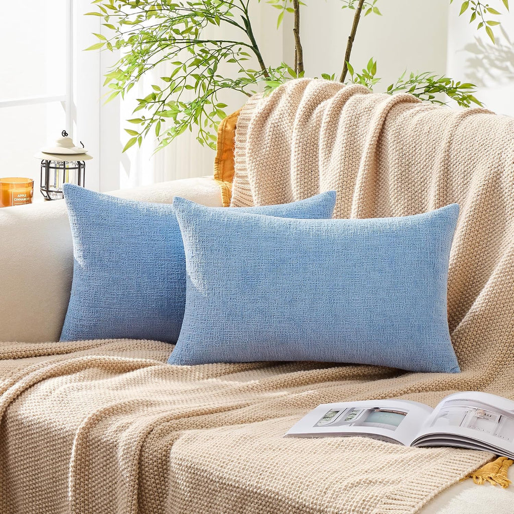 Gawamay Set of 2 Decorative Lumbar Soft Chenille Throw Pillow Covers 12x20 Inch, Boho Farmhouse Cushion Cases, Couch Pillow Covers for Livi…