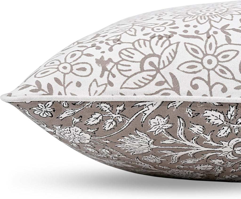 Ridhi Block Print Taupe Pillow Cover 18" x 18" (Pack of 2) Decorative Couch Pillows for Living Room, Farmhouse Chic Boho Cute Outdoor Pillo…