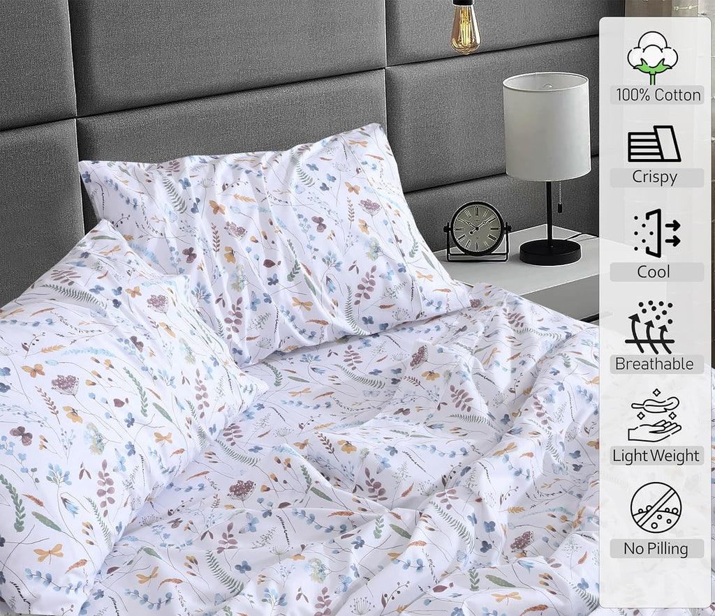 Ruvanti 100% Cotton Percale Sheets California King Size – Crisp Cooling Bed Sheets for Hot Sleepers, Deep Pocket 14”, Soft Breathable & Dur…
