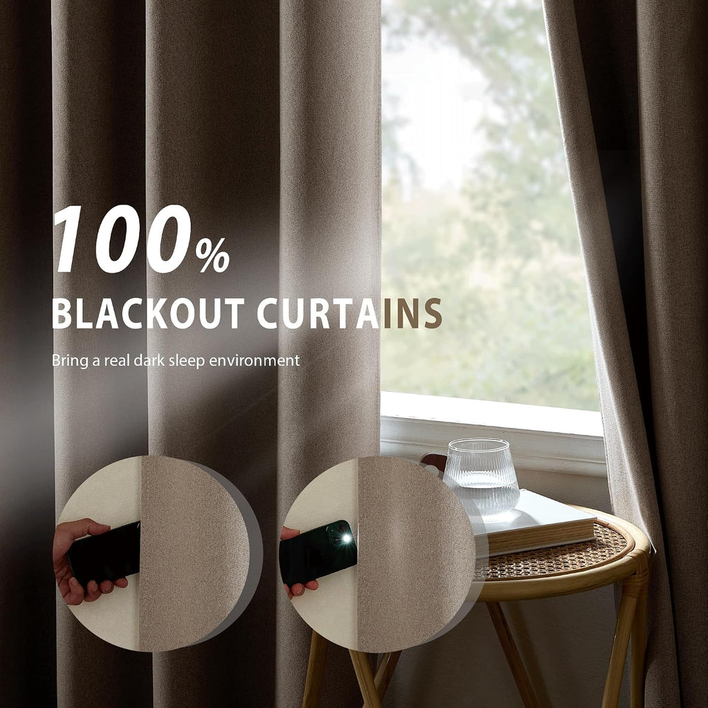 NICETOWN Linen 100% Blackout Linen Curtains 90 inches Length for Bedroom, 2 Panels, 52" W, Thermal Insulated Window Draperies for Living…