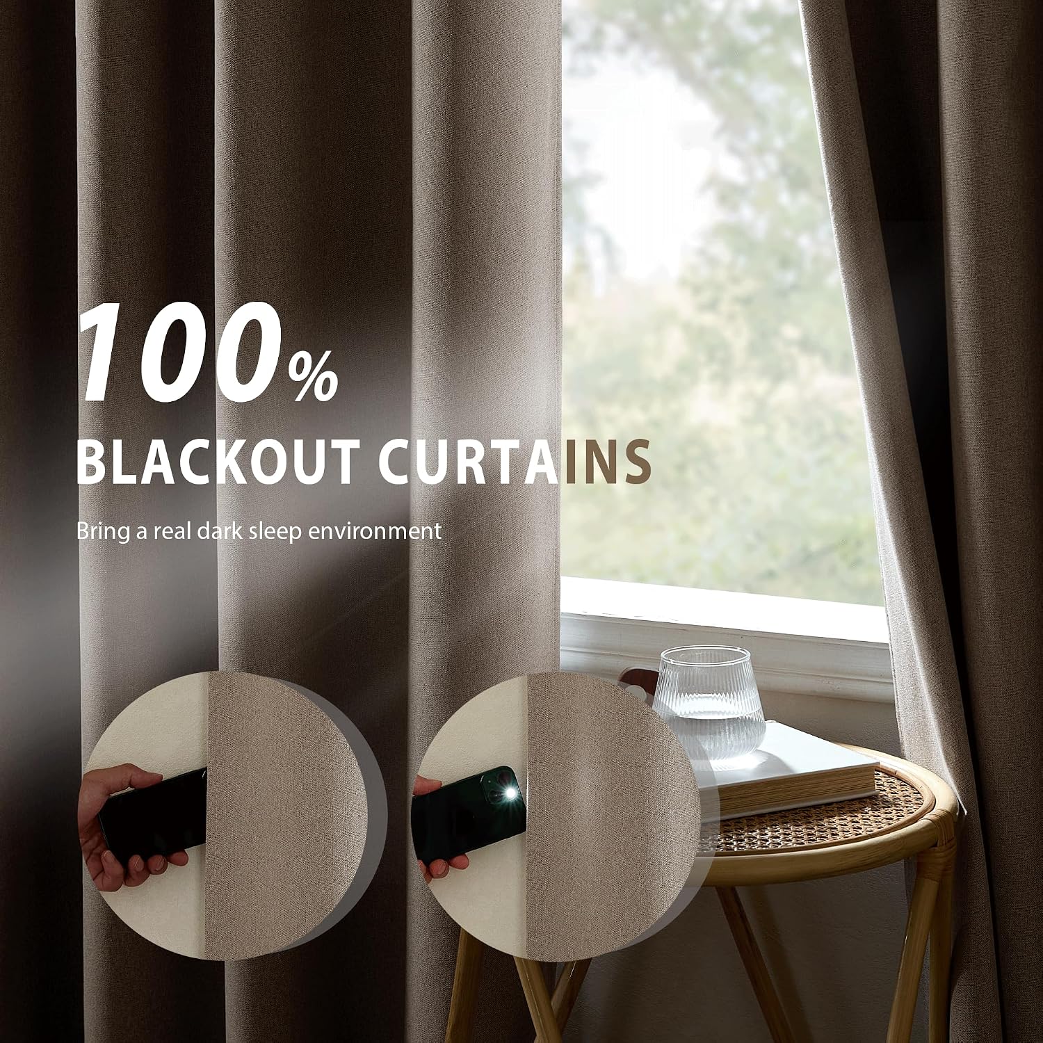 NICETOWN Linen 100% Blackout Linen Curtains 90 inches Length for Bedroom, 2 Panels, 52" W, Thermal Insulated Window Draperies for Living…