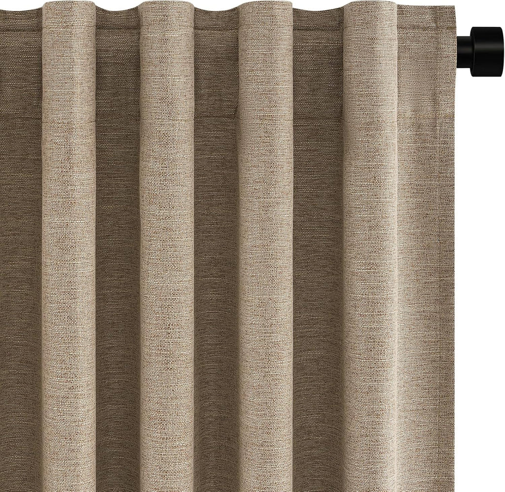 Topfinel Taupe Burlap Linen Blackout Curtains 63 Inches Long 2 Panels for Small Window Boho Farmhouse Linen Blend Texture Insulated Hook Be…