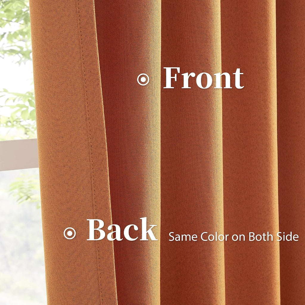 Keqiaosuocai Pumpkin Orange Linen Blackout Curtains 96 Inch Length 2 Panels Set, Back Tab Pocket Hook Belt Curtains for Living Room Boho Fal…